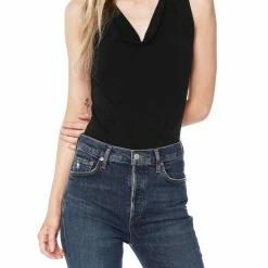 Bobi women Cowl Neck Bodysuit in Black