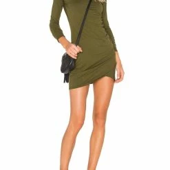 Bobi women Ruched Dress in Olive