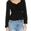 Bobi women Smocked Bust Long Sleeve Top in Black