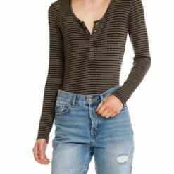 Bobi women Long Sleeve Henley Bodysuit in Brigade