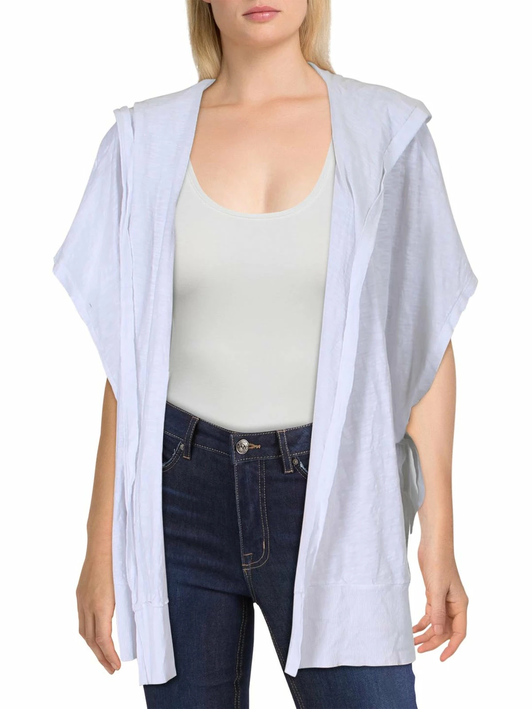 Bobi Womens Hooded Side-Tie Poncho Top