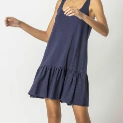 Lilla P women Square Neck Peplum Tank Dress in Navy