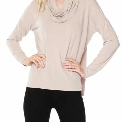 Bobi women Draped Neck Top in Sandy