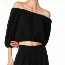 Bobi women Elastic Boatneck Top in Black