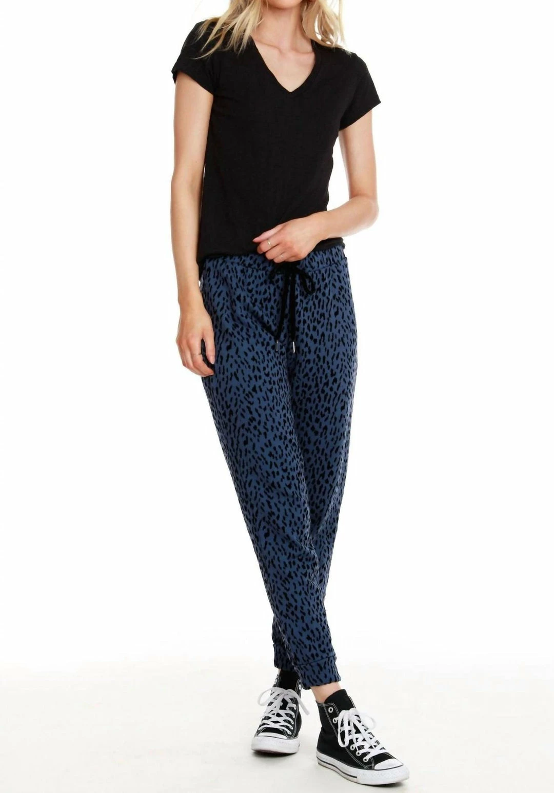 Bobi women Jogger Pant in Blue/Leopard