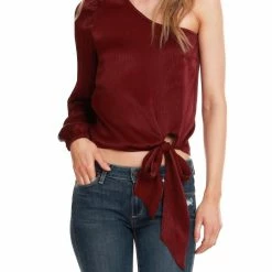 Bobi women One Sleeve Tie Front Blouse in Wine