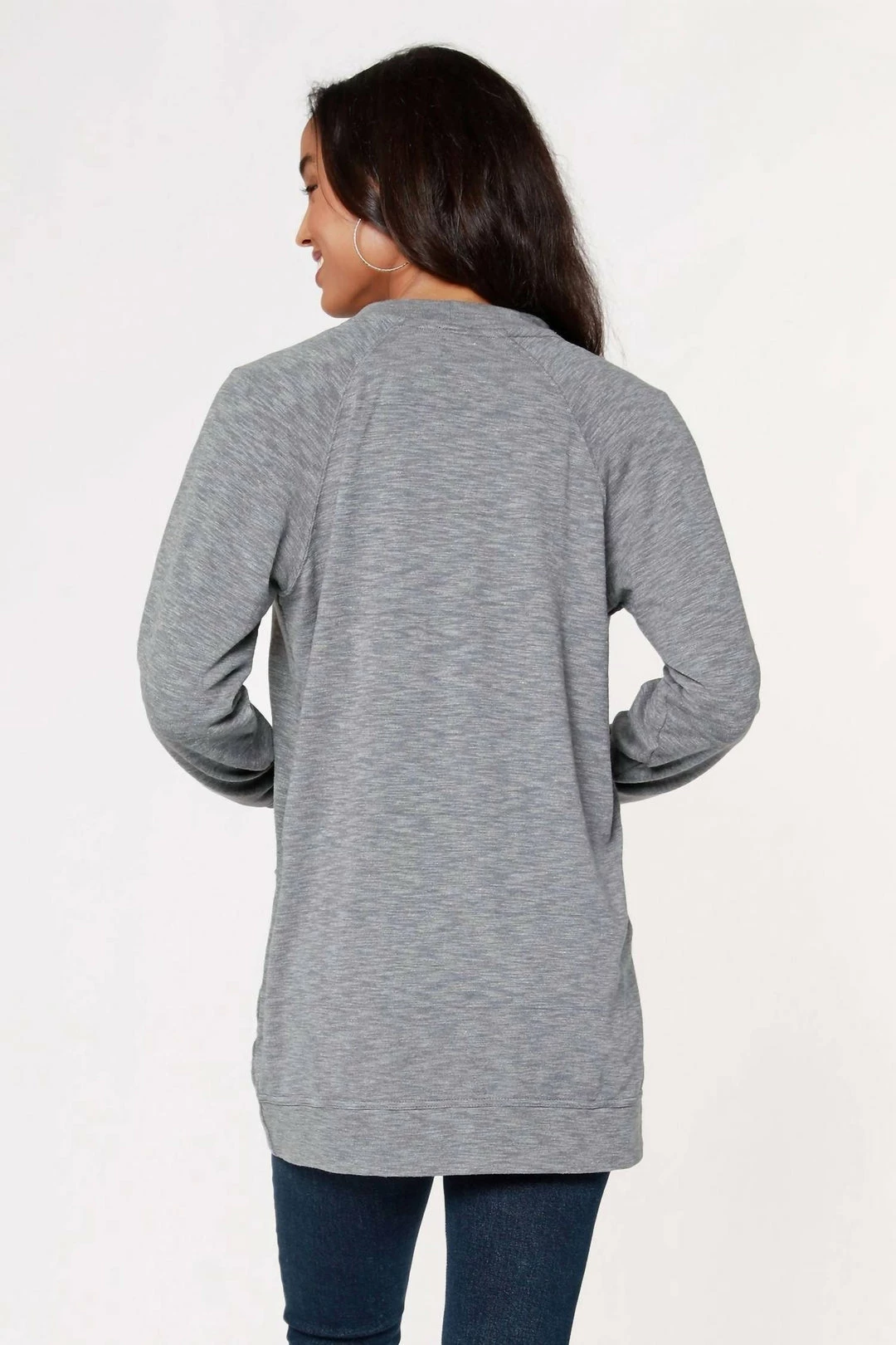 Bobi women Raglan Cardigan in Heather Grey - Image 3