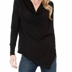 Bobi women Long Sleeve Cowl Neck Tee in Black