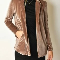 Bobi women Velour Blazer in Taupe