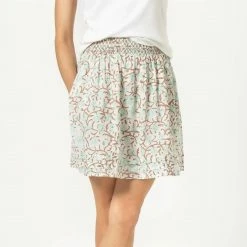 Lilla P women Smocked Waist Skirt in Aquamarine Print