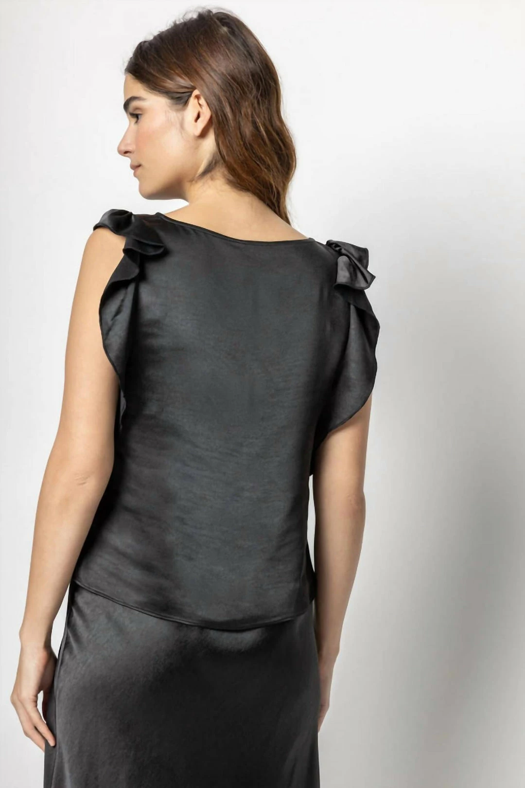 Lilla P women Ruffle Sleeve Satin Top in Black - Image 3