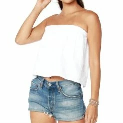 Bobi women Smocked Neck Tube Top in White