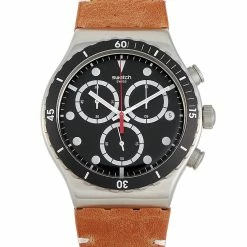 men Swatch Disorderly Chronograph 43 mm Stainless Steel and Leather Watch YVS424
