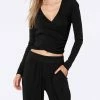 Bobi women Cropped Surplice Top in Black