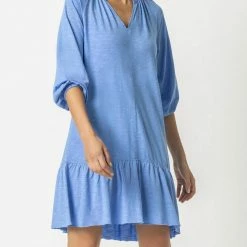Lilla P women Raglan Sleeve Ruffle Hem Dress in Bluefin