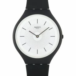 men Swatch Skinnoir Black & White Unisex Watch SVUB100