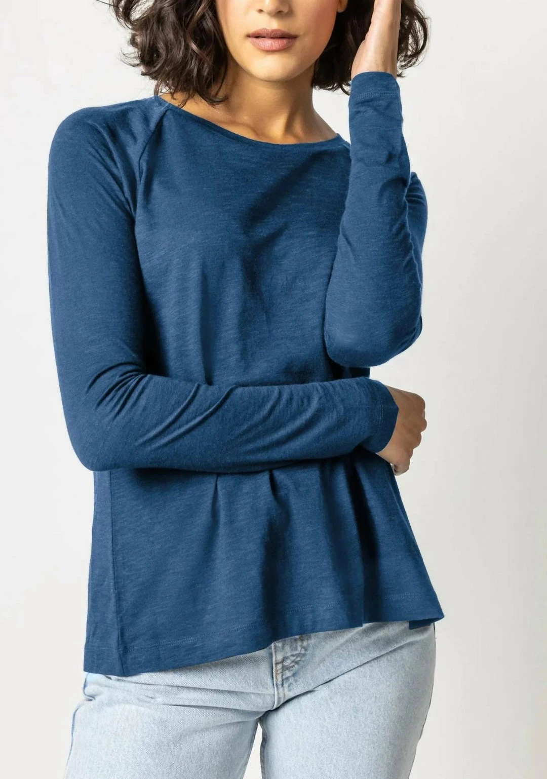 Lilla P women Long Sleeve Pleat Back Top in Pond