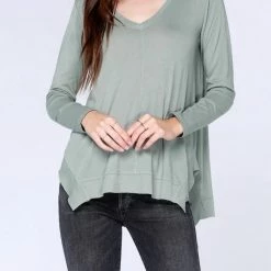 Bobi women Long Sleeve Handkerchief Tee in Sage