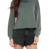 Bobi women Sustainable Mock Neck Top in Dark Sage