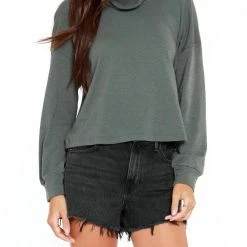 Bobi women Sustainable Mock Neck Top in Dark Sage