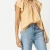 Lilla P women Ruffle Sleeve Split Neck Top in Sorbet Stripe