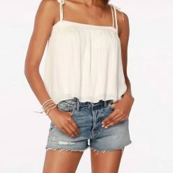 Bobi women Flowy Pinstripe Top in Ivory/Gold