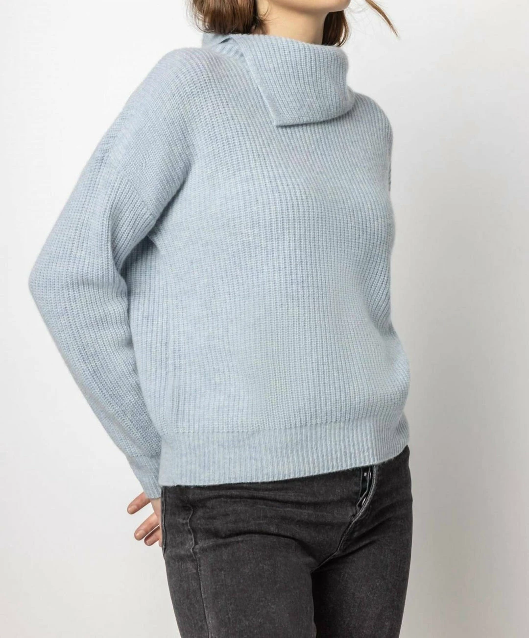 Lilla P women Folded Collar Pullover Sweater in Ice