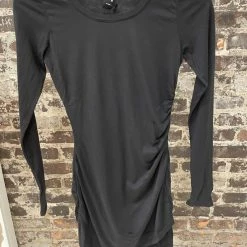 Bobi women Long Sleeve Ruched Dress in Black