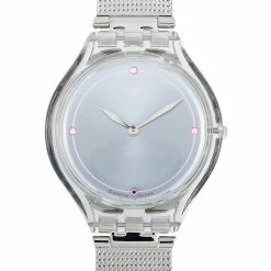 women Swatch Skinstones 36.8 mm Plastic and Stainless Steel Silver Dial Watch SVOK105M