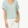 Lilla P women Short Sleeve Split Neck Sweater in Marine