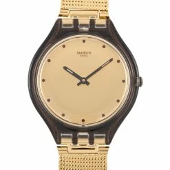 women Swatch Skinmoka Goldtone Slim Watch SVOC100M