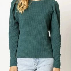 Lilla P women Puff Sleeve Boatneck Top in Pine