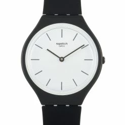 men Swatch Skinera Black & White Unisex Quartz Watch SVOB108