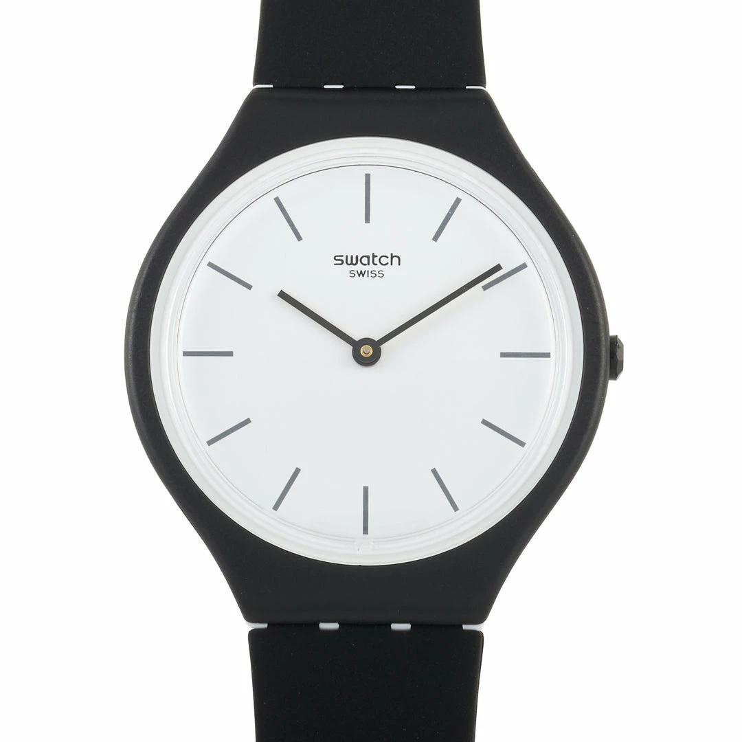 men Swatch Skinera Black & White Unisex Quartz Watch SVOB108