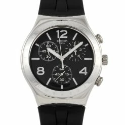 men Swatch Noir De Bienne Chronograph Black Watch YCS116