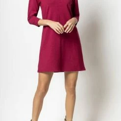 Lilla P women Full Sleeve Split Neck Dress in Currant