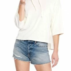 Bobi women Sustainable 3/4 Sleeve Hoodie in Cream