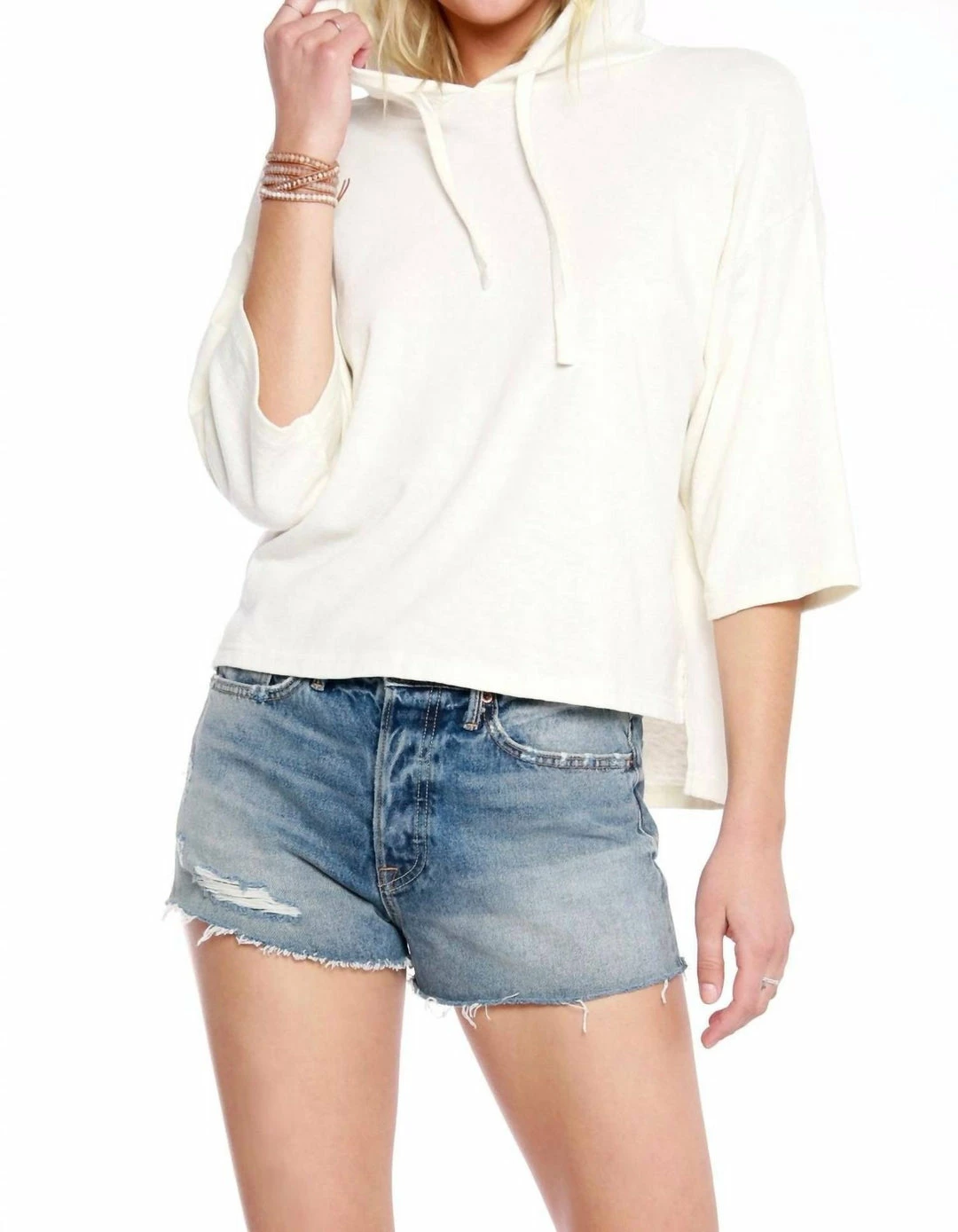 Bobi women Sustainable 3/4 Sleeve Hoodie in Cream