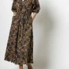 Lilla P women Belted V-Neck Maxi Dress in Cumin Print