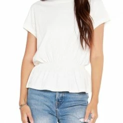 Bobi women Smocked Waist Top in Cream