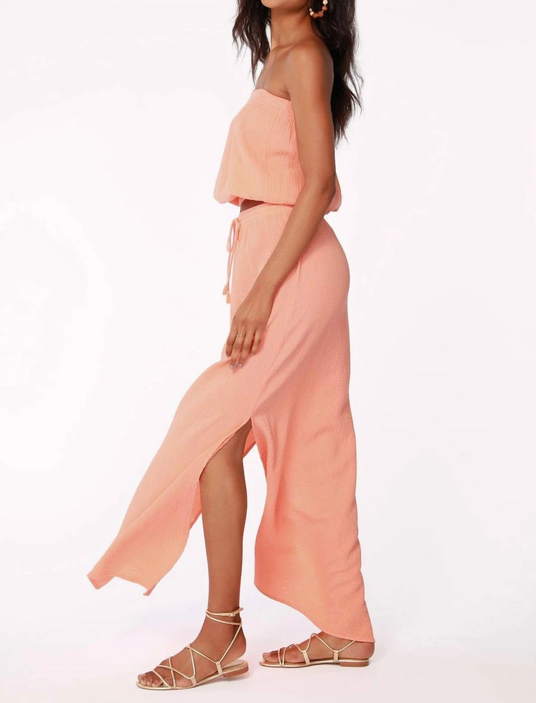 Bobi women Beach Gauze Elastic Waist Maxi Skirt in Guava - Image 2