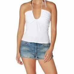 Bobi women Shirred Front Halter Top in White