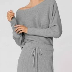 Bobi women Ribbed Jogger in Grey