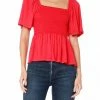Bobi women Short Sleeve Smocked Tee in Chili