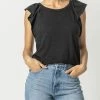 Lilla P women Ruffle Sleeve Raglan Top in Black