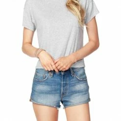 Bobi women Crop Pocket Tee in Heather Grey