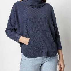 Lilla P women Easy Turtleneck Top in Navy