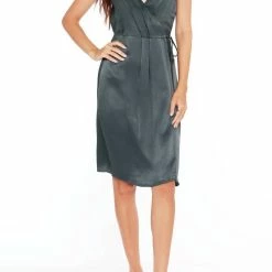 Bobi women Cami Wrap Dress in Deep Sage