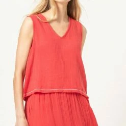 Lilla P women Double Gauze Sleeveless Top in Azalea