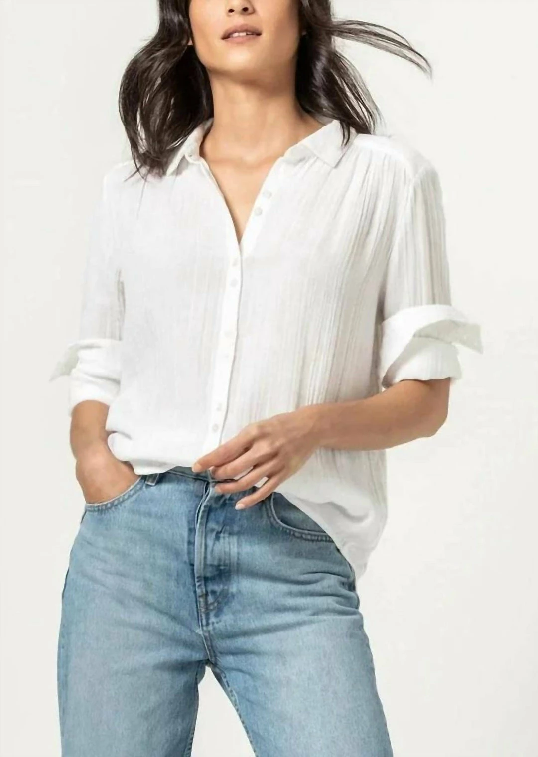 Lilla P women Long Sleeve Button Down in White